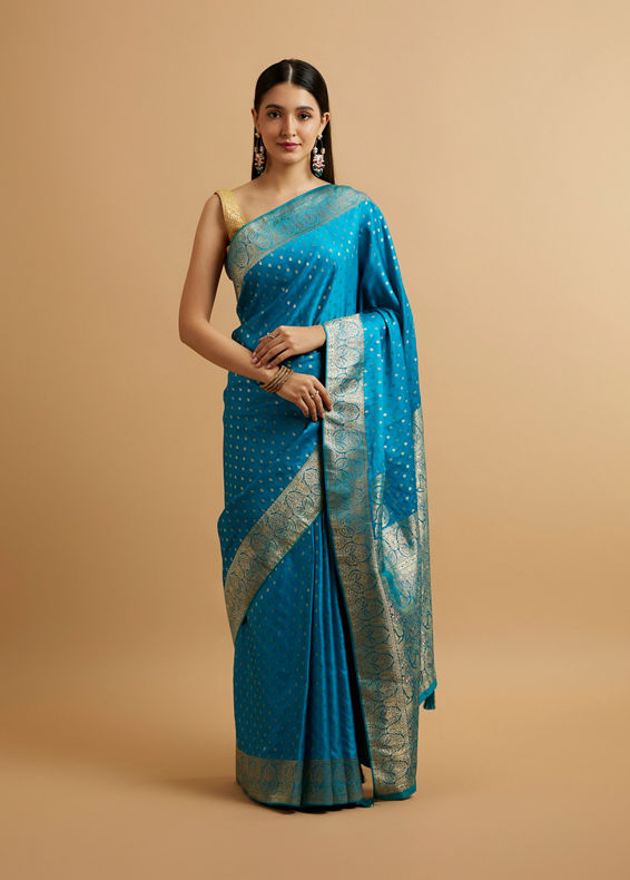 Mohey Women Teal Blue Floral Buta Patterned Saree