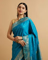 alt message - Mohey Women Teal Blue Floral Buta Patterned Saree image number 1