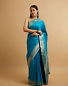 alt message - Mohey Women Teal Blue Floral Buta Patterned Saree image number 2