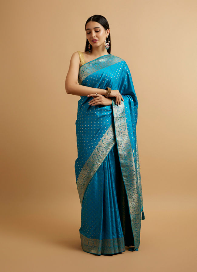 alt message - Mohey Women Teal Blue Floral Buta Patterned Saree image number 2