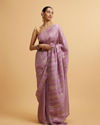 alt message - Mohey Women Purple Linear Embroidered Saree with Sequin Work image number 0