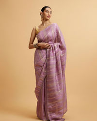 Mohey Women Purple Linear Embroidered Saree with Sequin Work