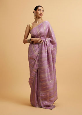 alt message - Mohey Women Purple Linear Embroidered Saree with Sequin Work image number 0