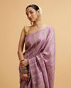 alt message - Mohey Women Purple Linear Embroidered Saree with Sequin Work image number 1