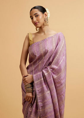 alt message - Mohey Women Purple Linear Embroidered Saree with Sequin Work image number 1