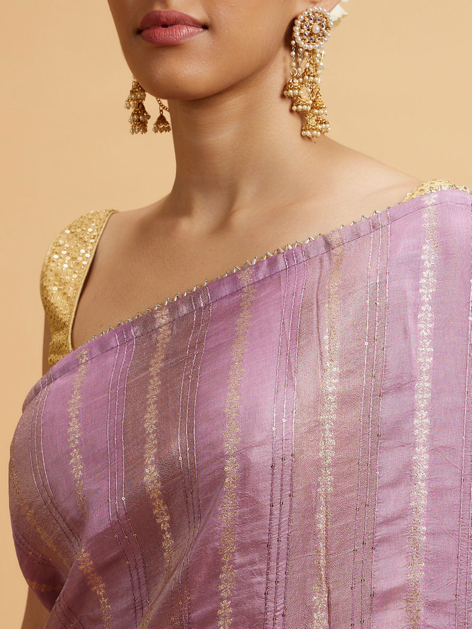 Mohey Women Purple Linear Embroidered Saree with Sequin Work