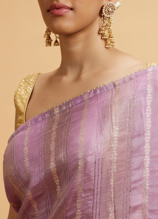 Mohey Women Purple Linear Embroidered Saree with Sequin Work