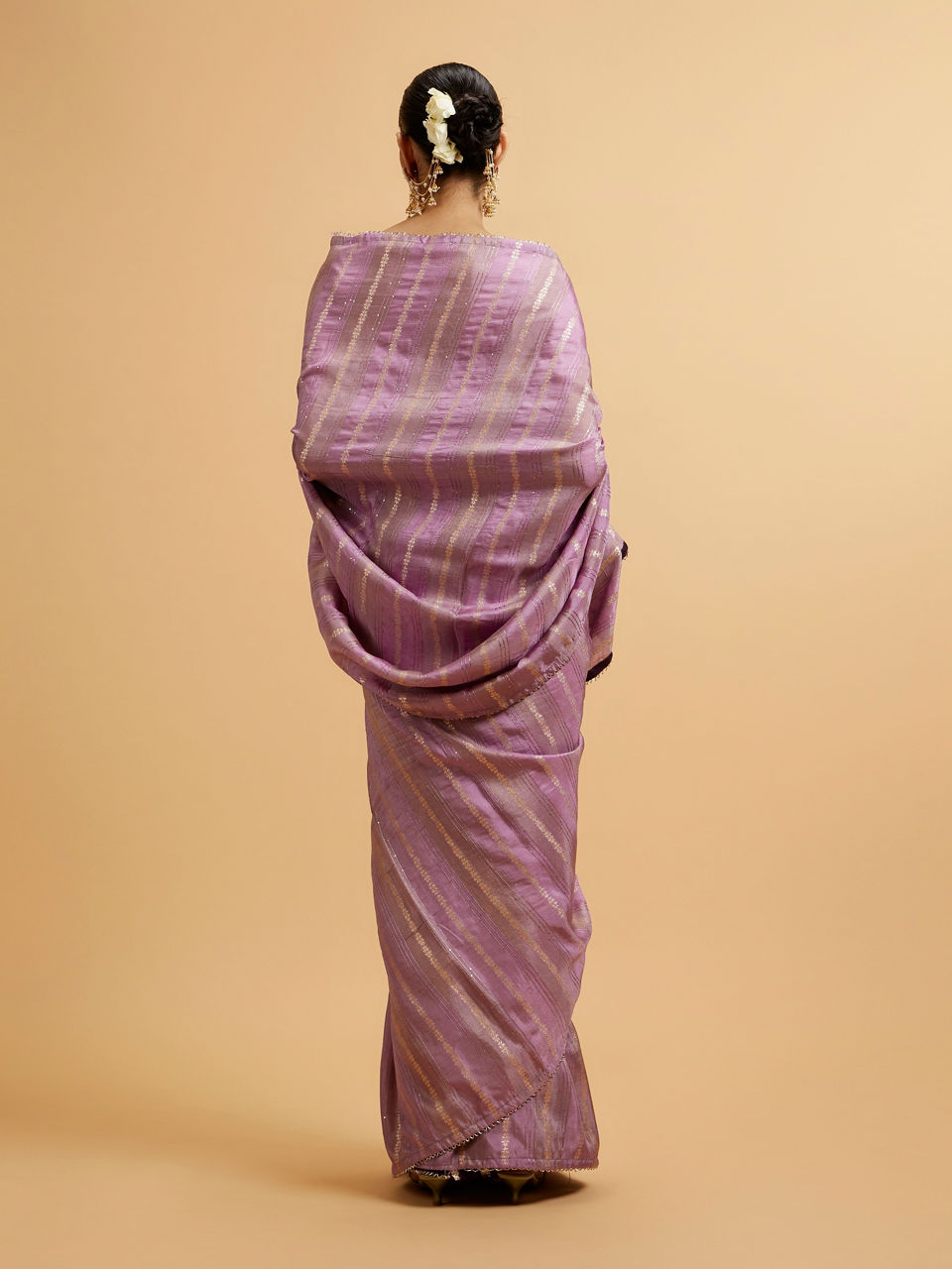 Mohey Women Purple Linear Embroidered Saree with Sequin Work