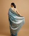 Mohey Women Light Blue Ikat Diamond Patterned Saree