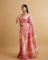 Mohey Women Pink Ikat Diamond Patterned Saree