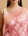 Mohey Women Pink Ikat Diamond Patterned Saree