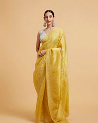 Mohey Women Buttercup Yellow Drop Patterned Saree with Stone Embellishment