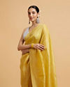 Mohey Women Buttercup Yellow Drop Patterned Saree with Stone Embellishment