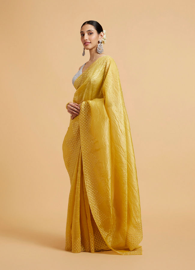 Mohey Women Buttercup Yellow Drop Patterned Saree with Stone Embellishment
