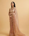 Mohey Women Light Pink Floral Print Saree with Rhinestone Work