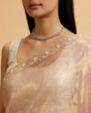 Mohey Women Light Pink Floral Print Saree with Rhinestone Work