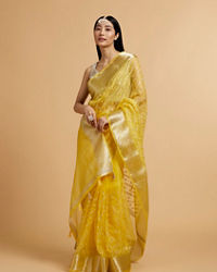 Mohey Women Light Yellow Embroidered Saree with Sequins