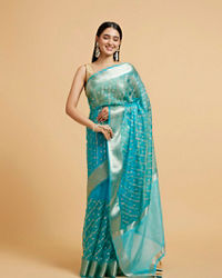 Mohey Women Elegant Blue Organza Saree