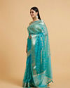 Mohey Women Elegant Blue Organza Saree