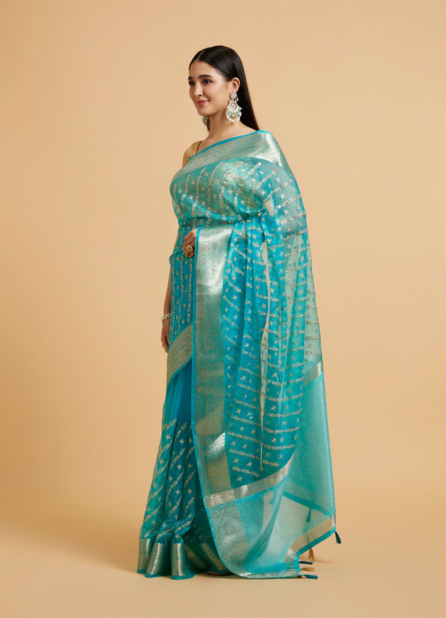 Mohey Women Elegant Blue Organza Saree