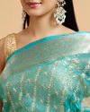 Mohey Women Elegant Blue Organza Saree