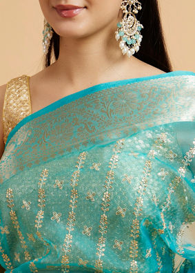 Mohey Women Elegant T.Blue Organza Saree image number 3