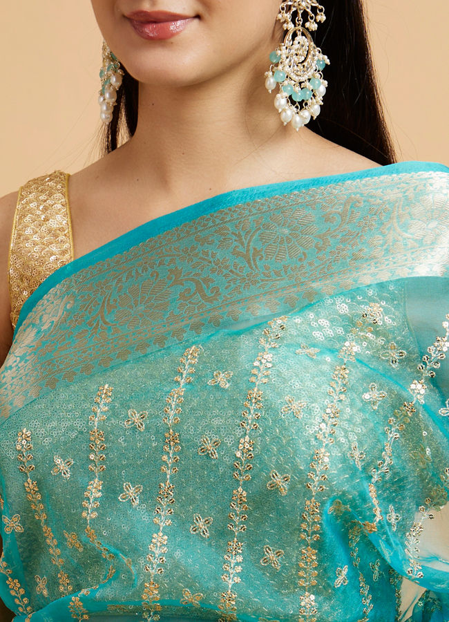 Mohey Women Elegant Blue Organza Saree