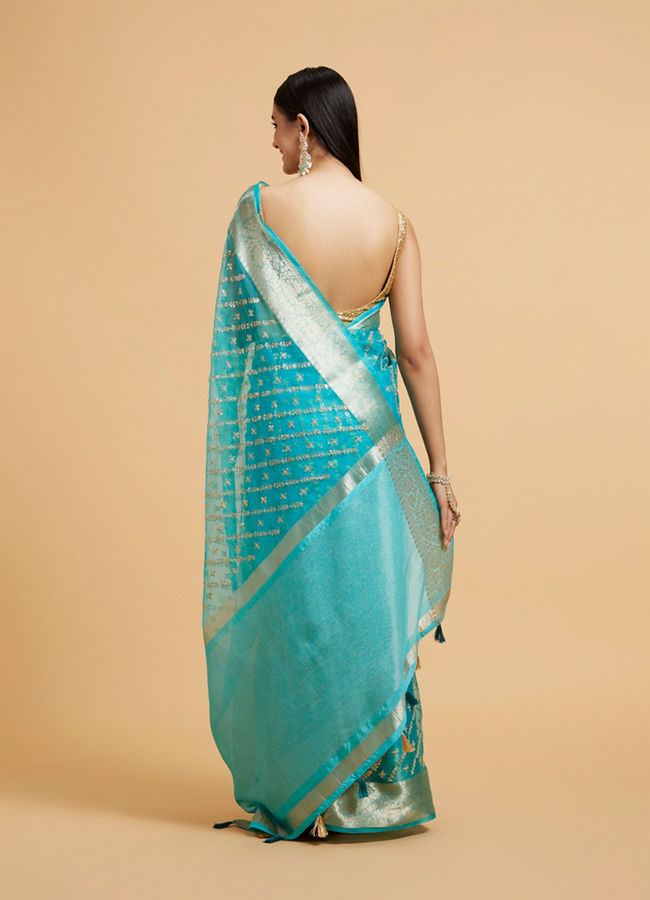 Mohey Women Elegant Blue Organza Saree