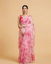 Hot Pink Saree with Floral Bel Motifs and Stone Work Embroidery on Border