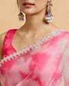 Mohey Women Hot Pink Saree with Floral Bel Motifs and Stone Work Embroidery on Border