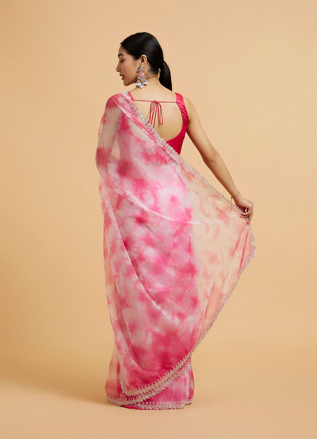 Mohey Women Hot Pink Saree with Floral Bel Motifs and Stone Work Embroidery on Border