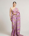 Orchid Purple Paisley & Bel Buti Patterned Saree with Pearl Border