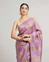 Mohey Women Orchid Purple Paisley & Bel Buti Patterned Saree with Pearl Border