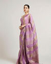Mohey Women Orchid Purple Paisley & Bel Buti Patterned Saree with Pearl Border
