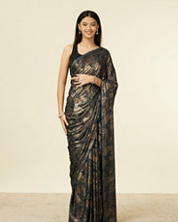 Mohey Women Teal Green Floral Printed Stone Embellished Saree