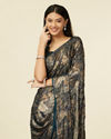 Mohey Women Teal Green Floral Printed Stone Embellished Saree