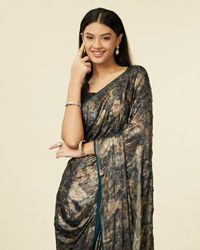Mohey Women Teal Green Floral Printed Stone Embellished Saree