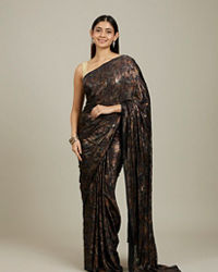 Mohey Women Kohl Black Jaal Patterned Stone Embellished Saree