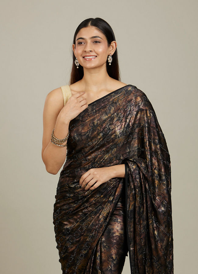 Mohey Women Kohl Black Jaal Patterned Stone Embellished Saree image number 1