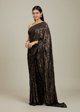 Mohey Women Kohl Black Jaal Patterned Stone Embellished Saree image number 2