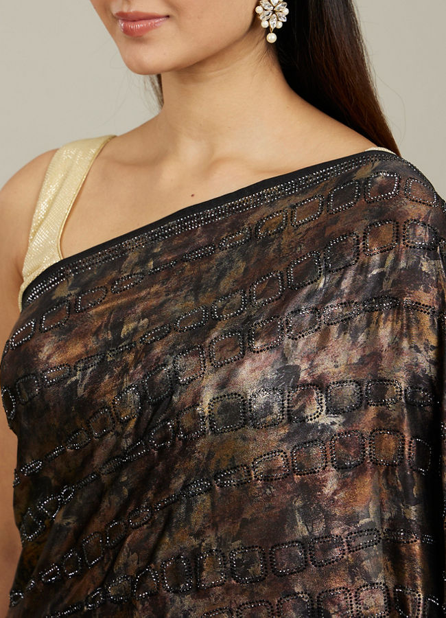 Mohey Women Kohl Black Jaal Patterned Stone Embellished Saree