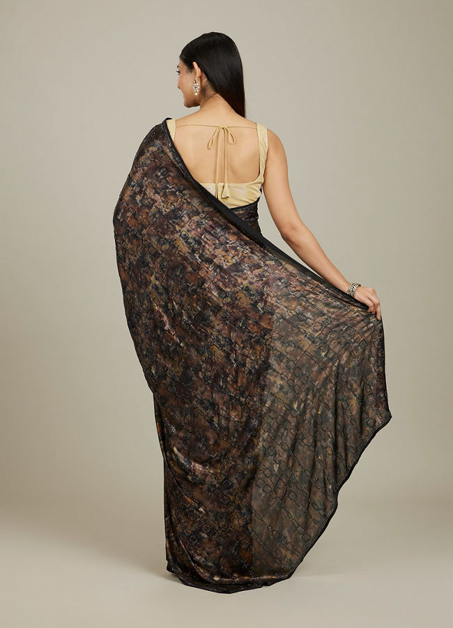 Mohey Women Kohl Black Jaal Patterned Stone Embellished Saree