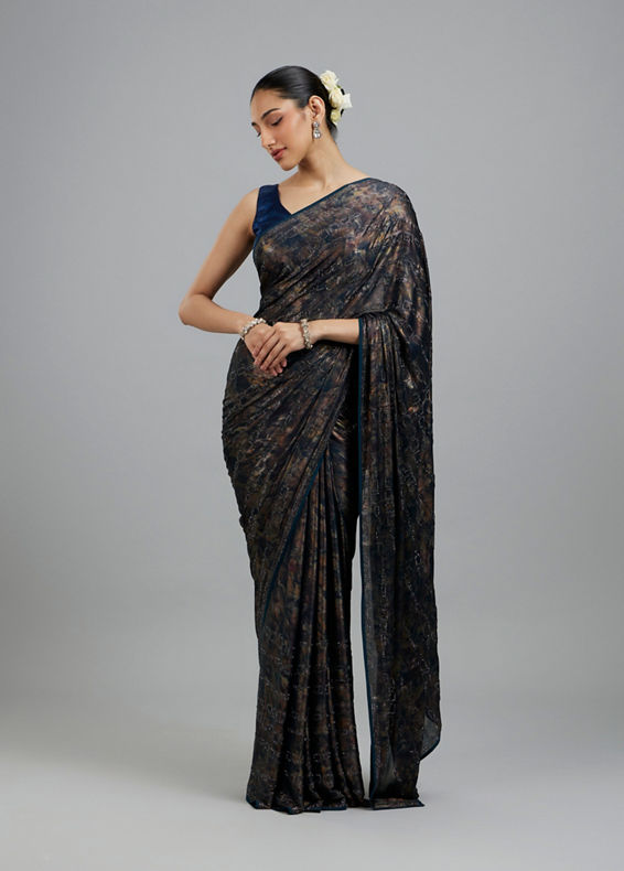 Mohey Women Ravishing Rama Green Georgette Saree