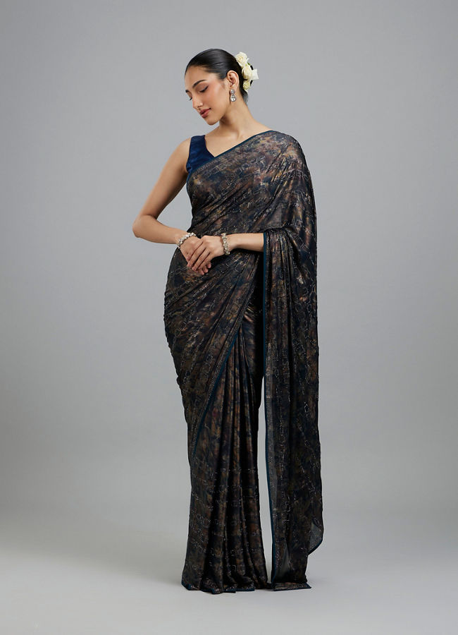 Mohey Women Ravishing Rama Green Georgette Saree