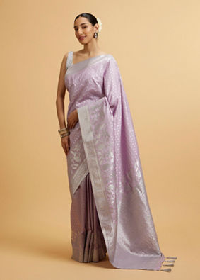 Mohey Women Purple Buta Patterned Saree with Bel Buti Borders image number 2