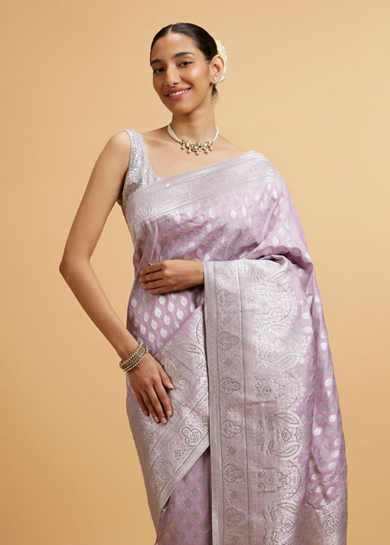 Mohey Women Purple Buta Jaal Patterned Saree with Rhinestone Work
