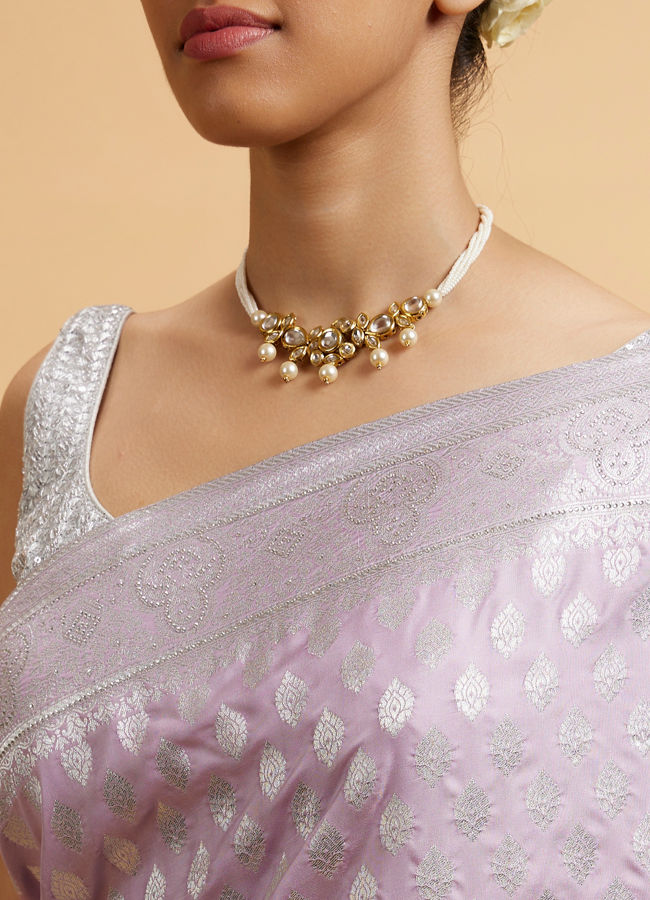 Mohey Women Purple Buta Jaal Patterned Saree with Rhinestone Work