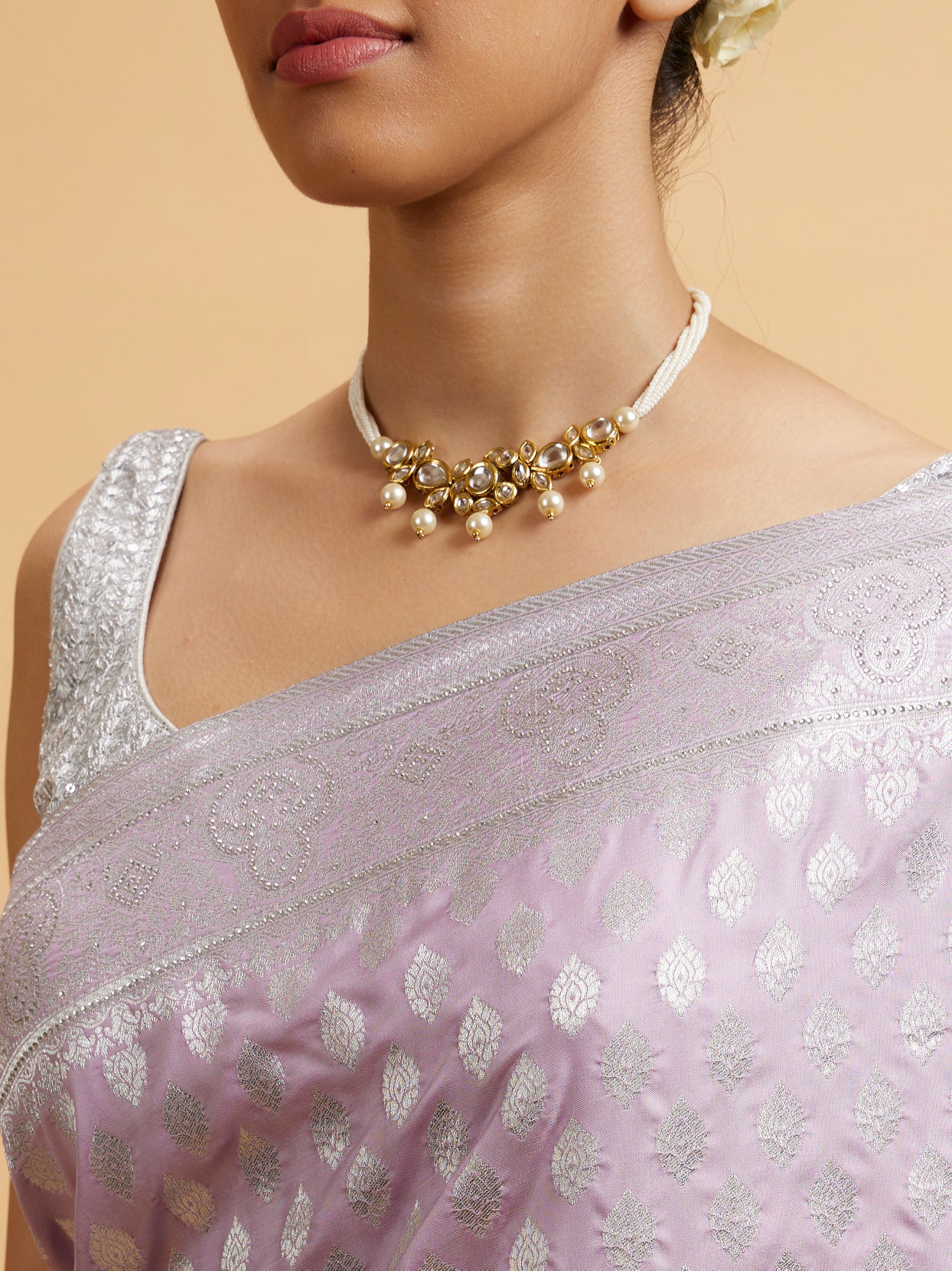 Mohey Women Purple Buta Jaal Patterned Saree with Rhinestone Work