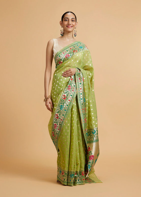 Mohey Women Pista Green Celestial Saree
