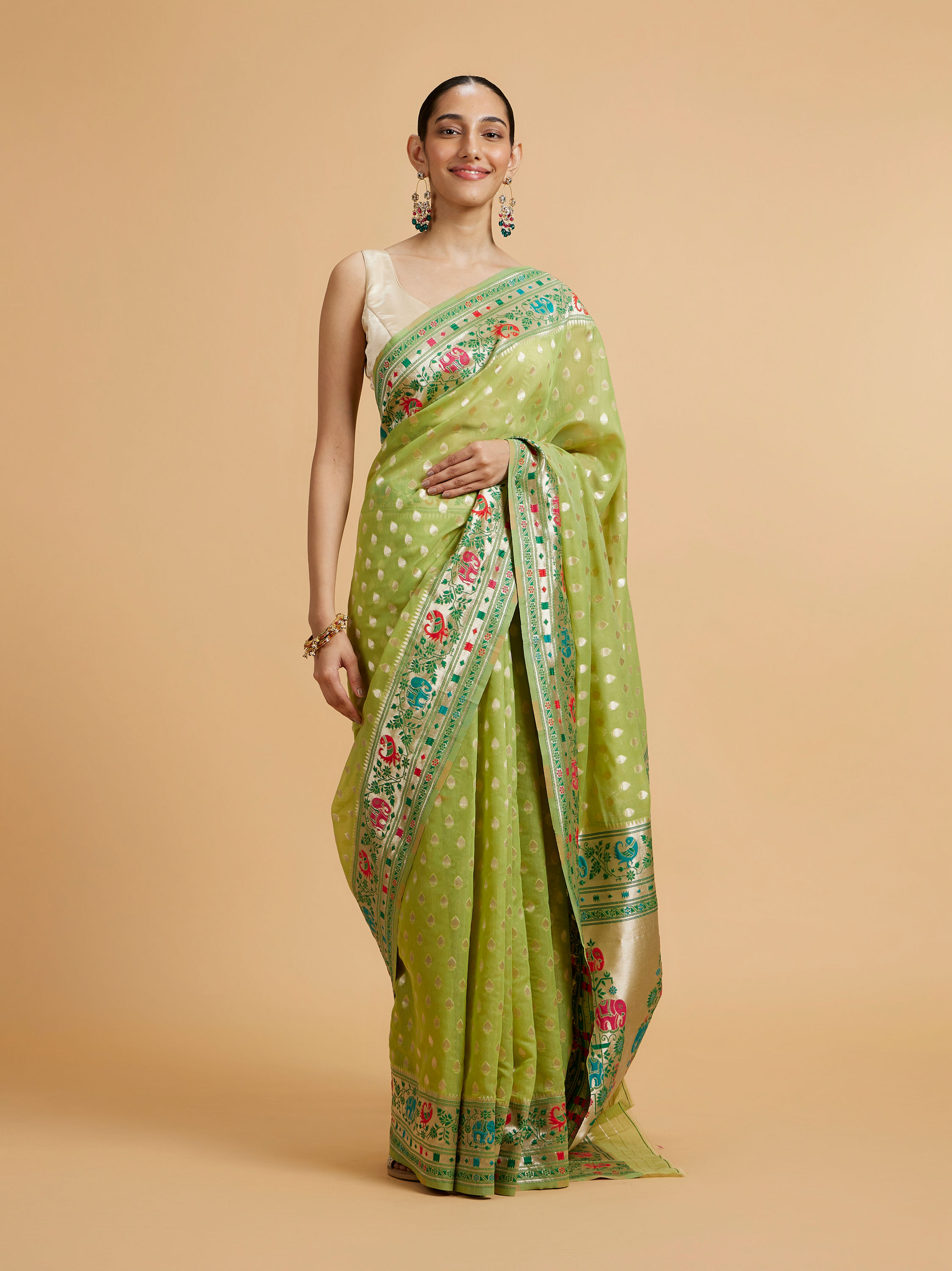 Mohey Women Pista Green Celestial Saree